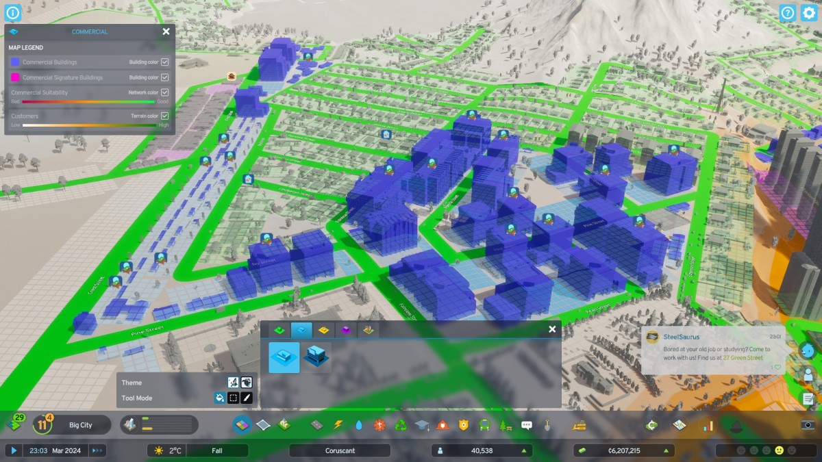 Cities: Skylines 2 commercial zone not enough customers example.